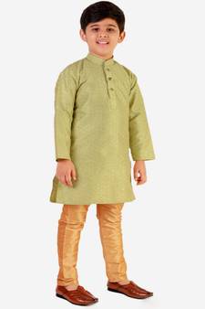 Green Stripes SIlk Jacquard Kurta Pajama Set // Traditional Wear
