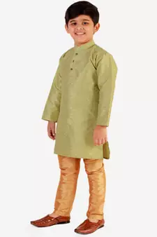 Green Stripes SIlk Jacquard Kurta Pajama Set // Traditional Wear