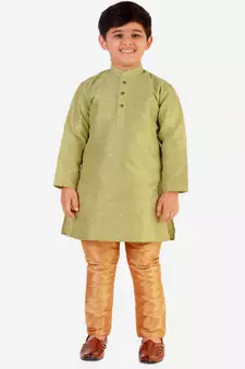 Green Stripes SIlk Jacquard Kurta Pajama Set // Traditional Wear