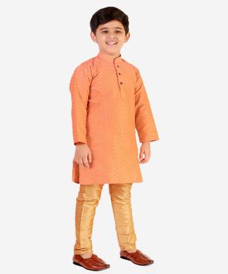 Orange Stripes SIlk Jacquard Kurta Pajama Set // Traditional Wear 1