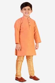Orange Stripes SIlk Jacquard Kurta Pajama Set // Traditional Wear