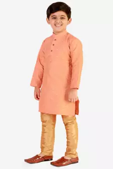 Orange Stripes SIlk Jacquard Kurta Pajama Set // Traditional Wear