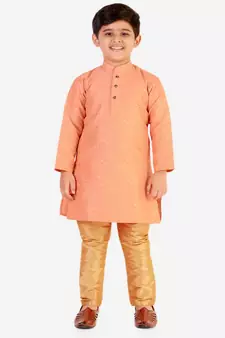 Orange Stripes SIlk Jacquard Kurta Pajama Set // Traditional Wear