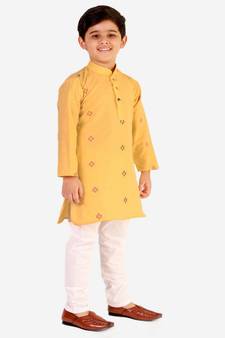Yellow Stripes SIlk Jacquard Kurta Pajama Set // Traditional Wear
