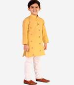 Yellow Stripes SIlk Jacquard Kurta Pajama Set // Traditional Wear