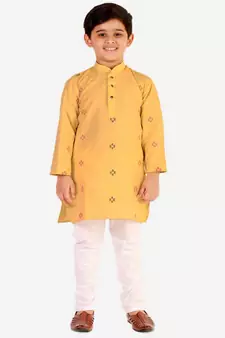 Yellow Stripes SIlk Jacquard Kurta Pajama Set // Traditional Wear