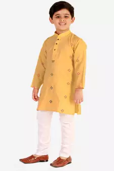 Yellow Stripes SIlk Jacquard Kurta Pajama Set // Traditional Wear