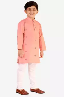 Peach Stripes SIlk Jacquard Kurta Pajama Set // Traditional Wear