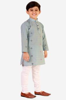 Sky Blue Stripes SIlk Jacquard Kurta Pajama Set // Traditional Wear