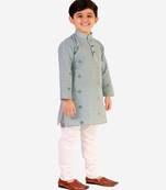 Sky Blue Stripes SIlk Jacquard Kurta Pajama Set // Traditional Wear