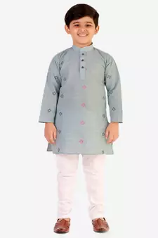 Sky Blue Stripes SIlk Jacquard Kurta Pajama Set // Traditional Wear