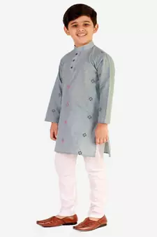 Sky Blue Stripes SIlk Jacquard Kurta Pajama Set // Traditional Wear