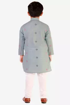 Sky Blue Stripes SIlk Jacquard Kurta Pajama Set // Traditional Wear