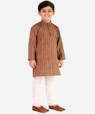 Brown Stripes SIlk Jacquard Kurta Pajama Set // Traditional Wear 1