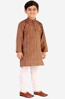 Brown Stripes SIlk Jacquard Kurta Pajama Set // Traditional Wear