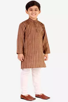 Brown Stripes SIlk Jacquard Kurta Pajama Set // Traditional Wear