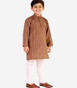 Brown Stripes SIlk Jacquard Kurta Pajama Set // Traditional Wear