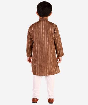 Brown Stripes SIlk Jacquard Kurta Pajama Set // Traditional Wear 2