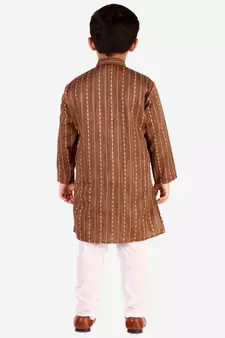 Brown Stripes SIlk Jacquard Kurta Pajama Set // Traditional Wear