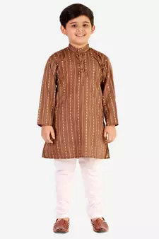 Brown Stripes SIlk Jacquard Kurta Pajama Set // Traditional Wear