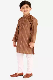 Brown Stripes SIlk Jacquard Kurta Pajama Set // Traditional Wear