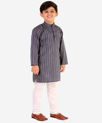 Blue Stripes SIlk Jacquard Kurta Pajama Set // Traditional Wear 1