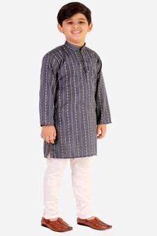 Blue Stripes SIlk Jacquard Kurta Pajama Set // Traditional Wear