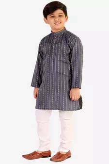 Blue Stripes SIlk Jacquard Kurta Pajama Set // Traditional Wear