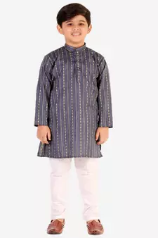 Blue Stripes SIlk Jacquard Kurta Pajama Set // Traditional Wear