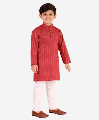 Red Stripes SIlk Jacquard Kurta Pajama Set // Traditional Wear 1