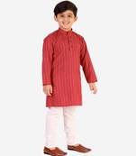 Red Stripes SIlk Jacquard Kurta Pajama Set // Traditional Wear