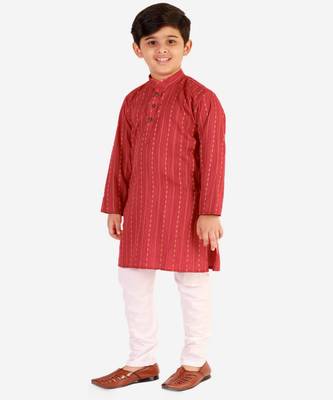 Red Stripes SIlk Jacquard Kurta Pajama Set // Traditional Wear 2