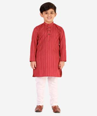 Red Stripes SIlk Jacquard Kurta Pajama Set // Traditional Wear 3
