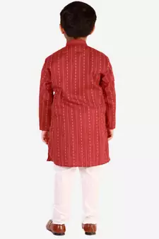 Red Stripes SIlk Jacquard Kurta Pajama Set // Traditional Wear