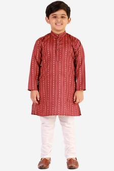 Maroon Stripes SIlk Jacquard Kurta Pajama Set // Traditional Wear