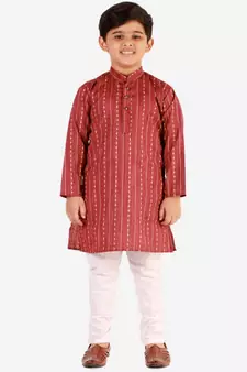 Maroon Stripes SIlk Jacquard Kurta Pajama Set // Traditional Wear