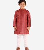 Maroon Stripes SIlk Jacquard Kurta Pajama Set // Traditional Wear