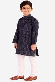 Blue Stripes SIlk Jacquard Kurta Pajama Set // Traditional Wear