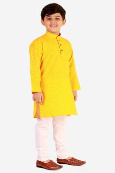 Yellow Stripes SIlk Jacquard Kurta Pajama Set // Traditional Wear