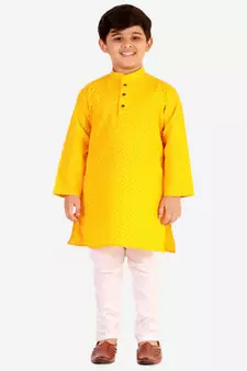 Yellow Stripes SIlk Jacquard Kurta Pajama Set // Traditional Wear