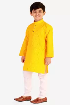 Yellow Stripes SIlk Jacquard Kurta Pajama Set // Traditional Wear