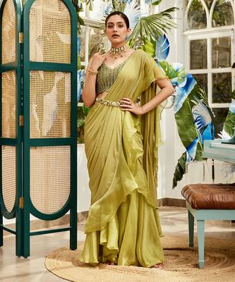 Green Georgette  Saree 1
