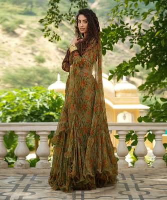 Bageecha Sage Green Ruffle Saree 6