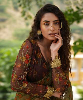 Bageecha Sage Green Ruffle Saree 7