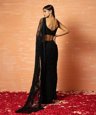 Black Hand-Embroidered Saree Set 2