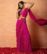 Purple Hand Embroidered Sharara Part Saree Set  With Belt