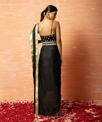 Black Dhoti Saree Set With Belt 4