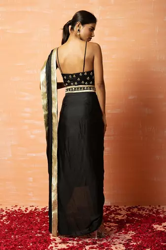 Black Dhoti Saree Set With Belt