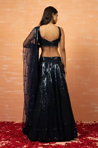 Blue Sequin Lehenga Set