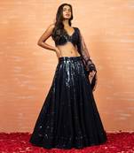 Blue Sequin Lehenga Set